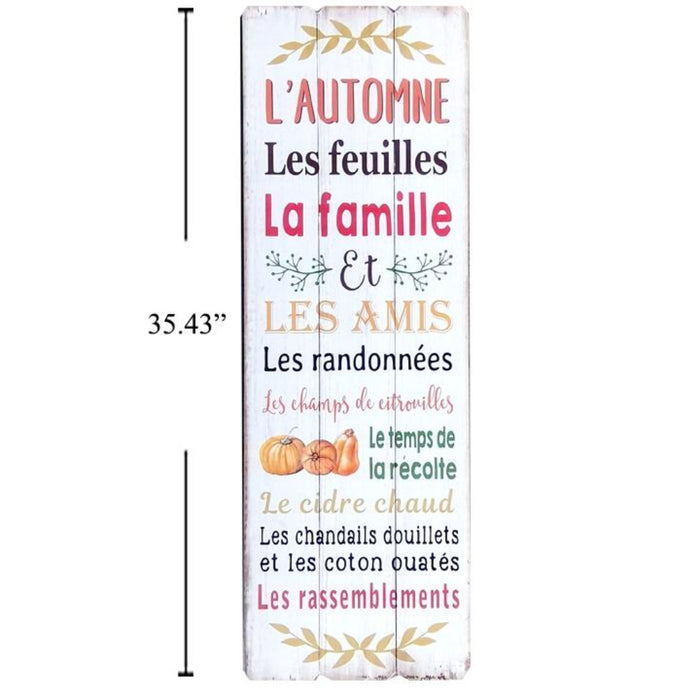 11.8"X35.5" MDF FRENCH AUTUMN WALL PLAQUE