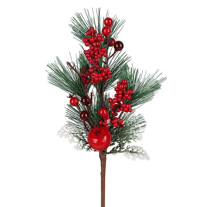 BERRY PINE PICK W/FROSTED CEDAR AND FRUIT