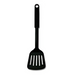 Black slotted spatula on a white background
