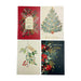 Set of four Christmas-themed greeting cards with festive designs on a white background.