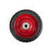 Black tire with a red hub on a white background