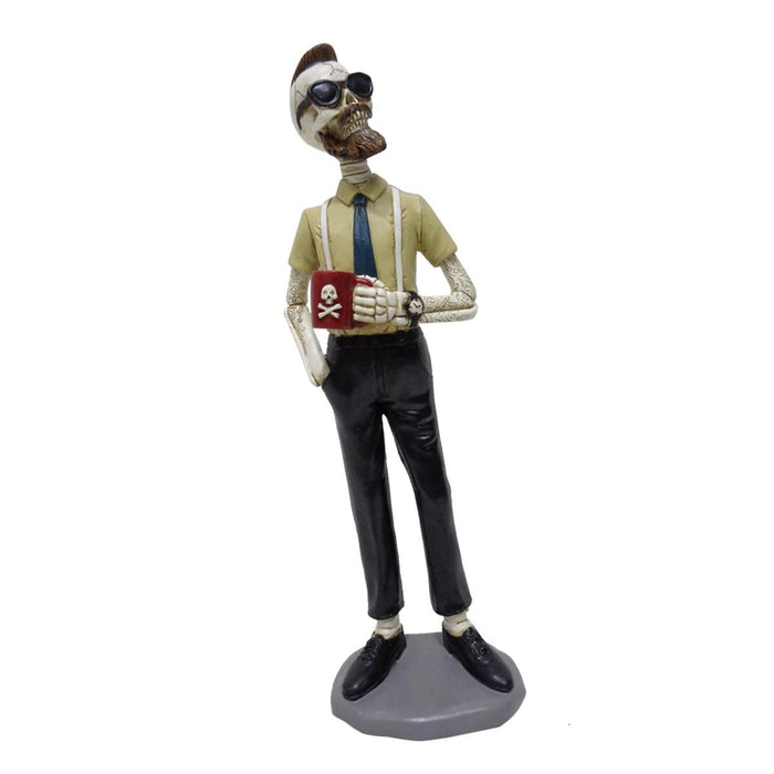 HALLOWEEN POLYRESIN SKELETON MAN W/COFFEE CUP