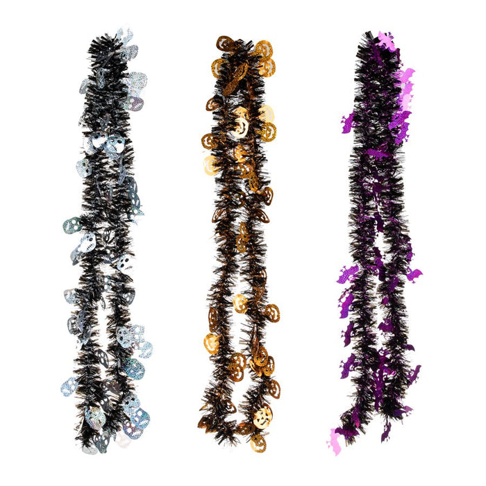 BLACK TINSEL GARLAND W/LASER CUT OUTS ASST.