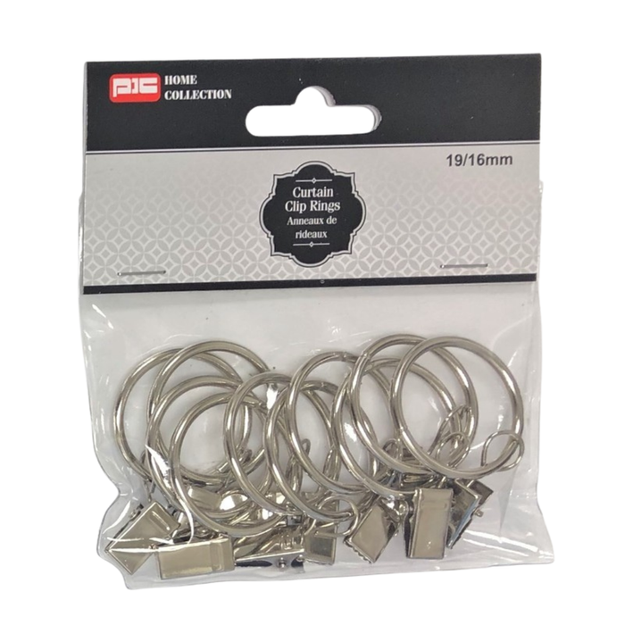 CURTAIN CLIP RINGS -BRUSHED NICKEL 19/16MM, 10PK