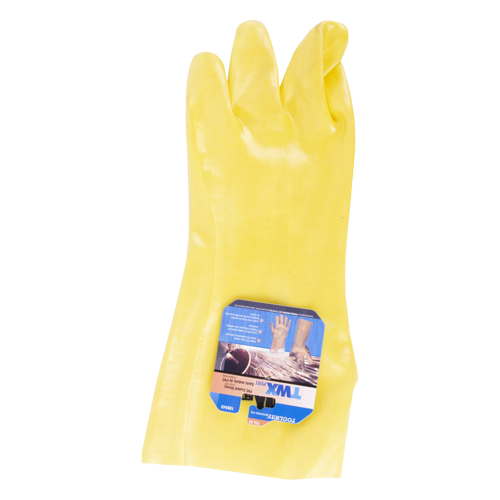 PVC CHEMICAL YELLOW 14IN COTTON FLOCK LINING GLOVES SINGLE