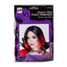 A packaged costume wig on a white background. The product is a short party wig with a black and red ombre style, shown through clear plastic packaging with a purple and black header card that reads 'Party Wig' and features a model photo of the wig.