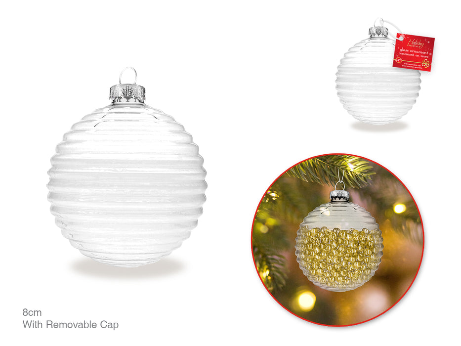 XMAS ORNATE ORNAMENT GLASS BALL- RIBBED