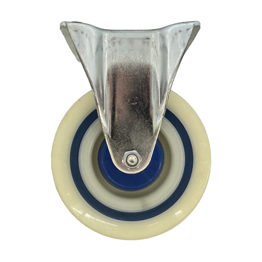 Caster wheel with a metal bracket on a white background