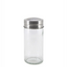 Clear glass jar with a silver lid on a white background