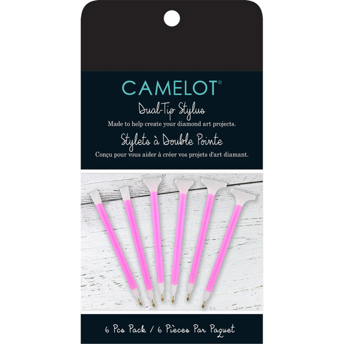 Camelot dual-tip stylus set with pink tips on a white background