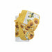 A set of kitchen potholders and a matching tea towel featuring a yellow sunflower and bird print on a white background, with quilted yellow trim.