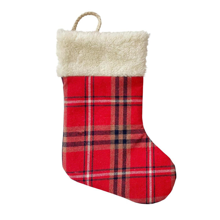 DECO N. CHRISTMAS 13.5" RED RETRO PLAID STOCKING W CUFF
