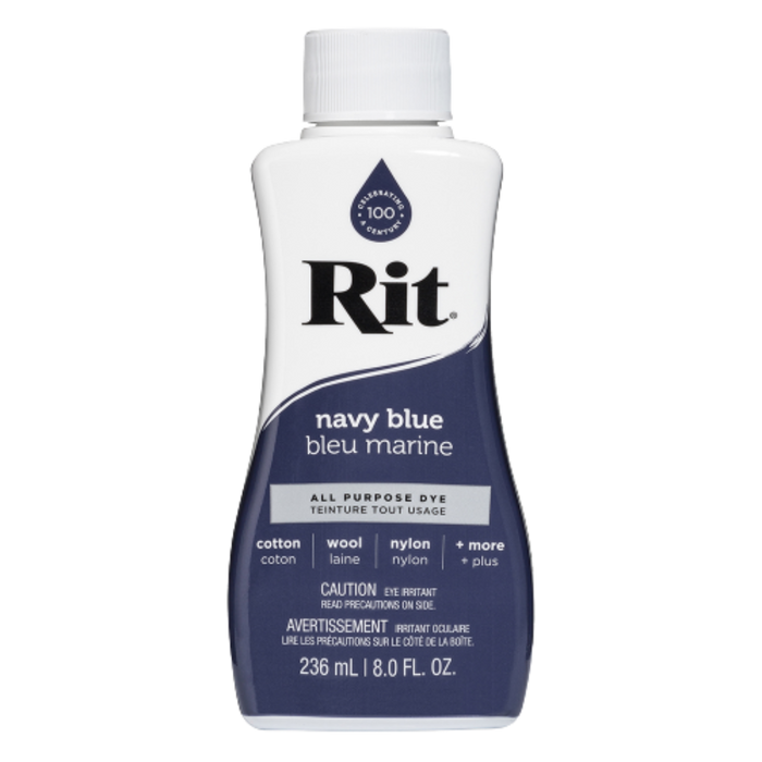 Rit dye bottle in navy blue on a white background