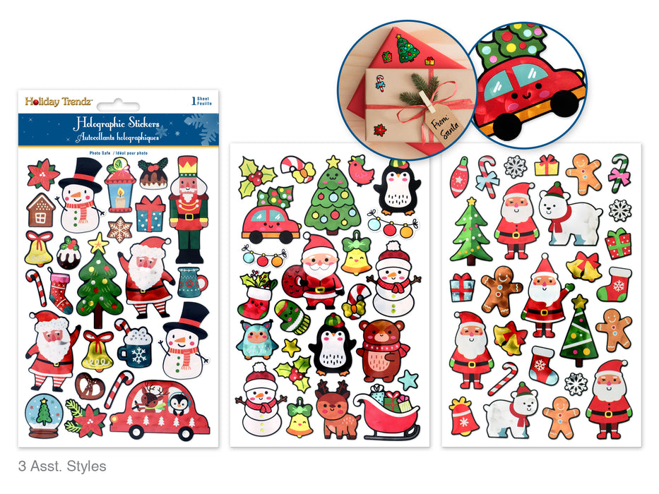 HOLIDAY STICKERS: 5.5"X8.25" HOLOGRAPHIC FUN ASST 12EAX3STYLES B) HOLIDAY TRENDS