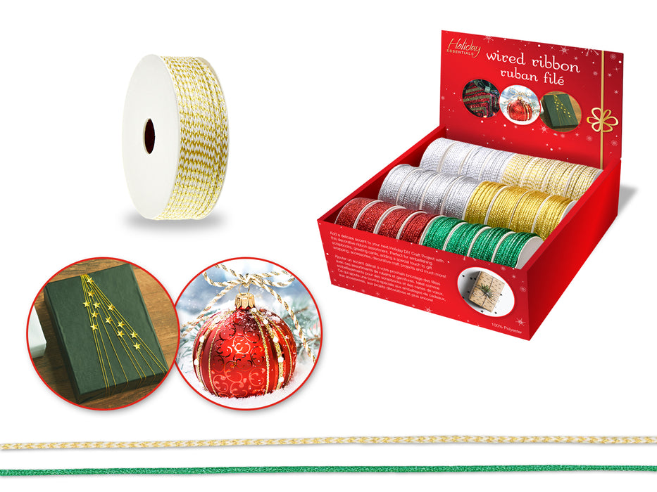 ASSORTED SEASONAL 2MM WIRED RIBBON 3YD