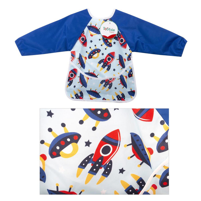 TOOTSIE BABY -  BLUE BIB WITH SLEEVES - 6 MONTHS