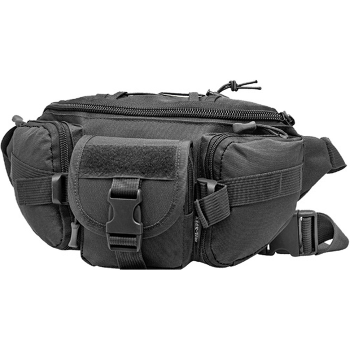 Black tactical waist bag on a white background