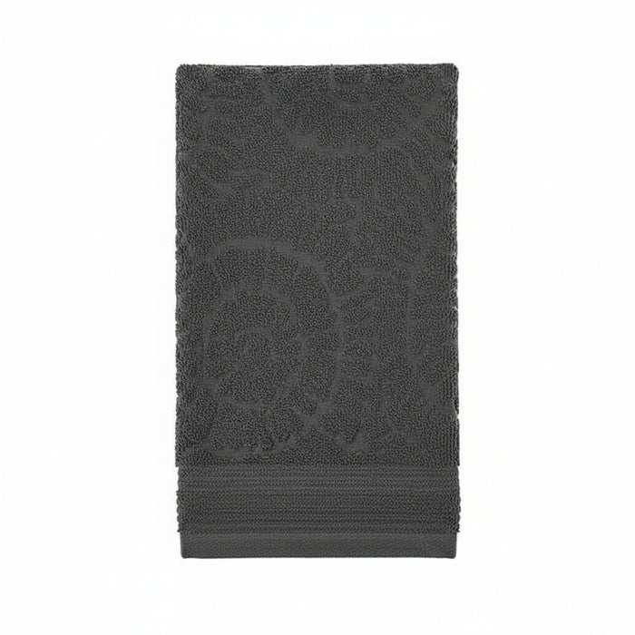 GREY HAND TOWEL ON A WHITE BACKGROUND