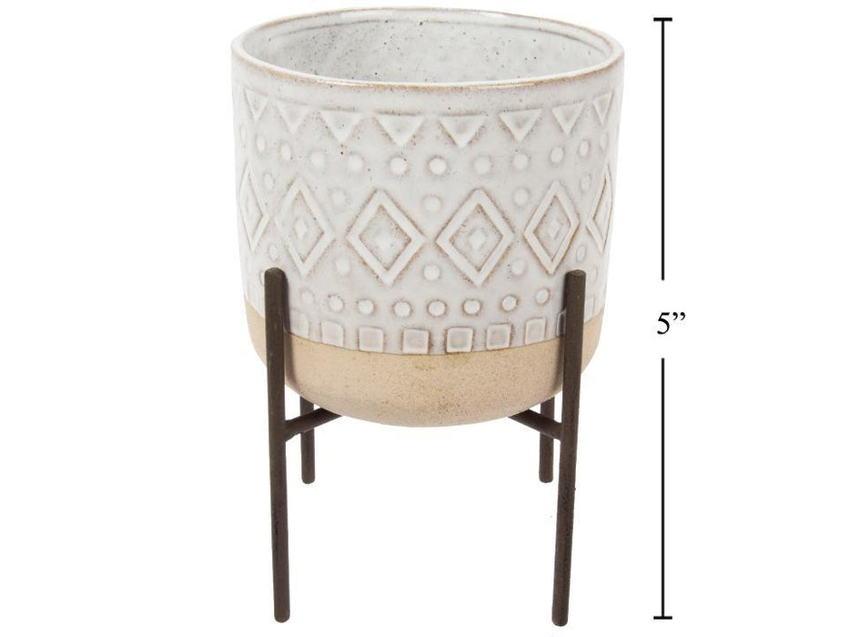 BOHO ARTISINAL PLANTER WITH STAND - 5''D