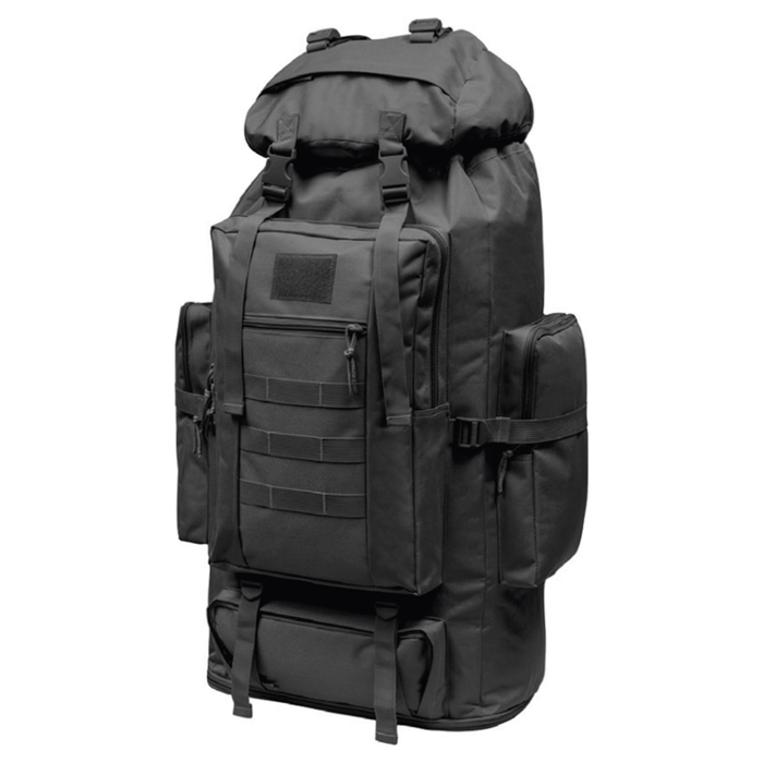 Black tactical backpack on a white background