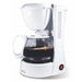 White coffee maker with a clear glass carafe on a white background