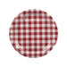 Red and white checkered paper plate on a white background