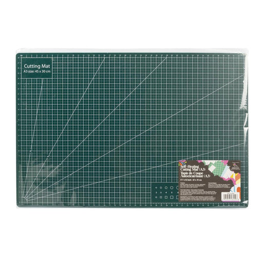 Green cutting mat with grid lines on a white background