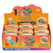 A retail display box filled with multiple mini mystery DUMPLING packages for Squishy Bun 'Sugar Edition'. The packaging features bright orange and yellow graphics with cartoon illustrations of a rainbow-colored squishy ball and a chef hat, and text indicating 'ONE SET SUGAR EDITION' and '3+'.