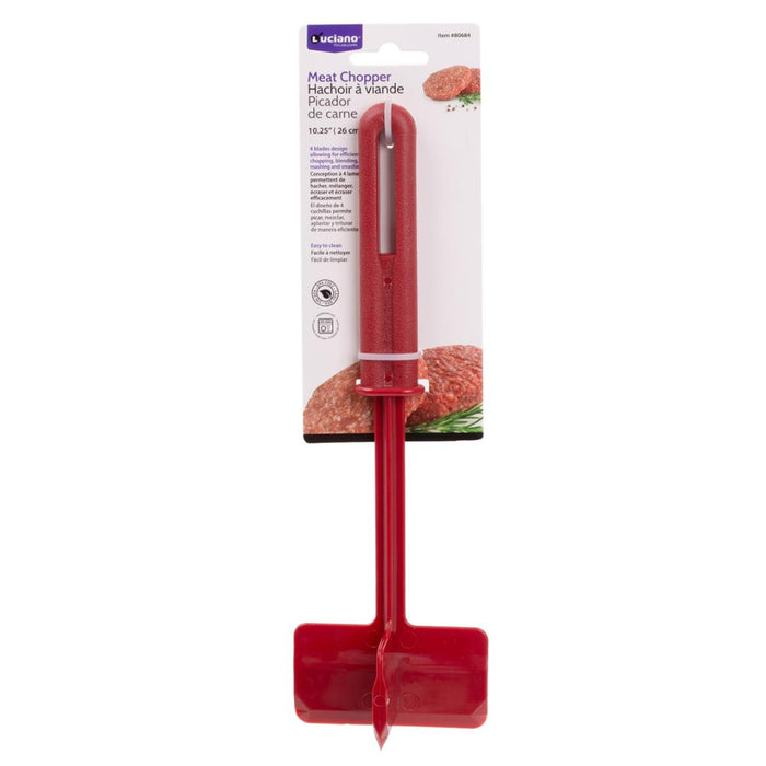 Red meat chopper with packaging on a white background