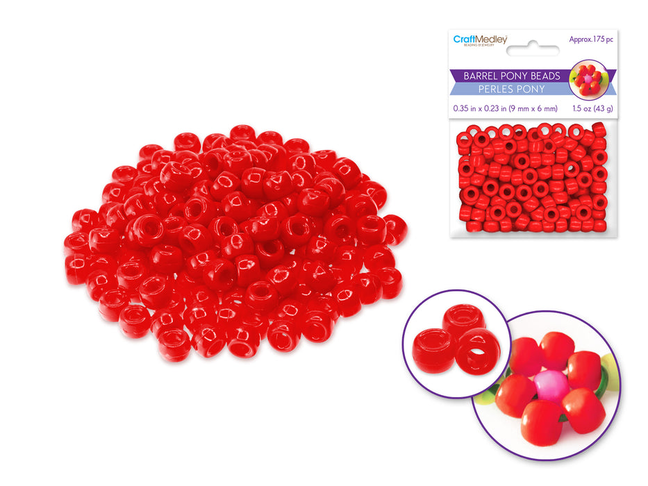 BARREL PONY BEADS 9MMX6MM 175PC