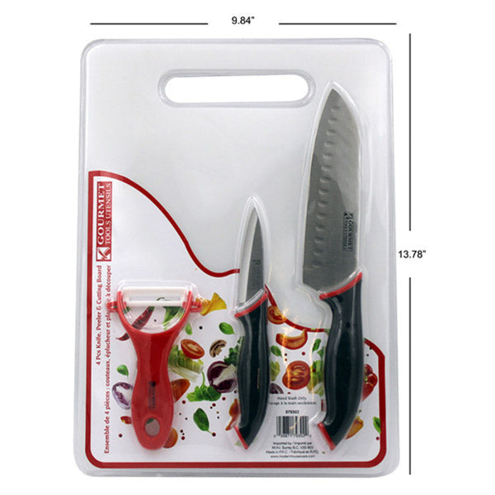 4 PCS KNIFE, PEELER & CUTTING BOARD