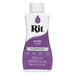 Bottle of Rit dye in purple violet color on a white background