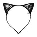 Black lace cat ears headband on a solid white background.