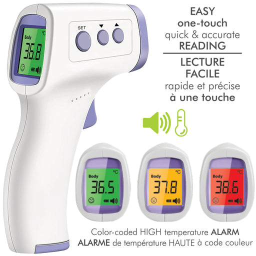 Digital thermometer with color-coded temperature display on a white background