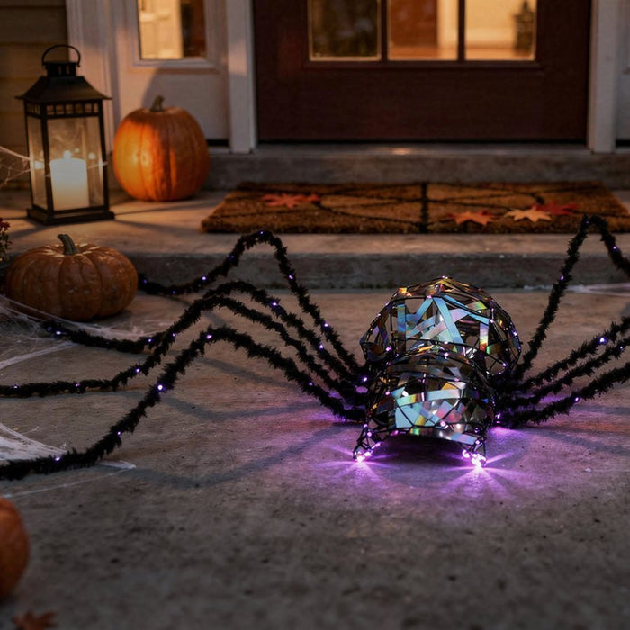 LED IRIDESCENT SPIDER WITH 84 PURPLE MICRODOT LIGHTS 80CM