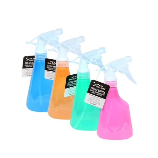 Four colorful spray bottles with gradient colors on a white background