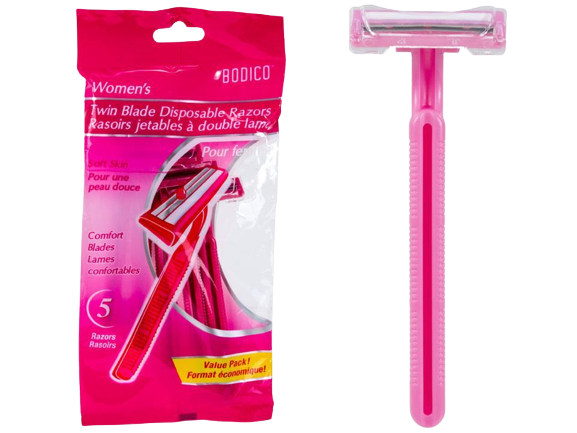 WOMENS TWIN BLADE DISPOSABLE RAZORS, 5 PCS