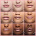 Collage of different skin tones with a pink lip color on a pink background