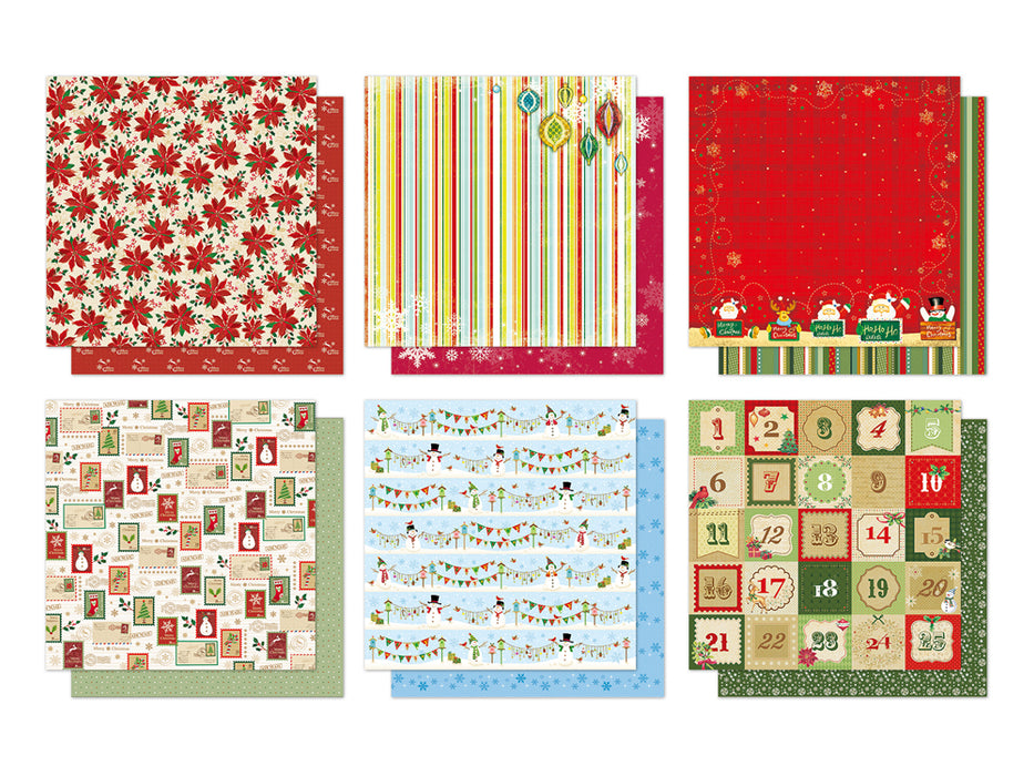 HOLIDAY CARDSTOCK: 12"X12IN GLITTER EMBOSSED DBLE-SIDED 5EAX6STL B) MERRY CHRISTMAS