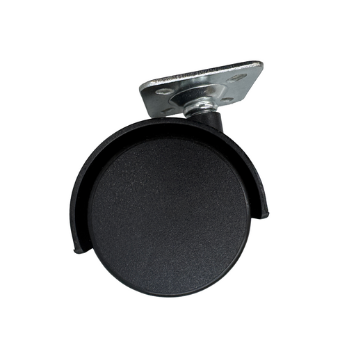 Black caster wheel on a white background