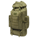 Olive green backpack with multiple compartments and straps on a white background