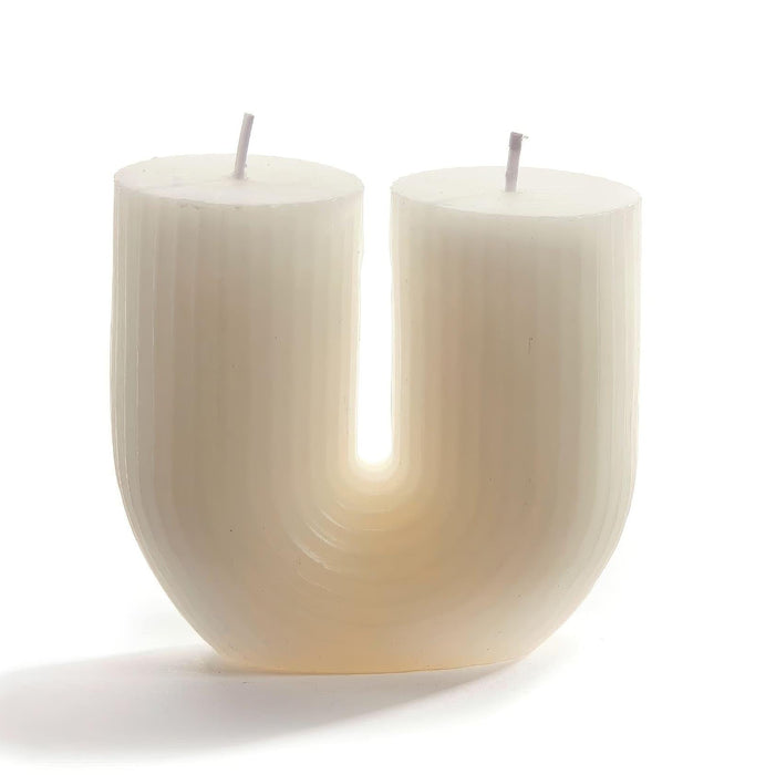 U SHAPED CANDLE WITH 2 WICKS ON A WHITE BACKGROUND