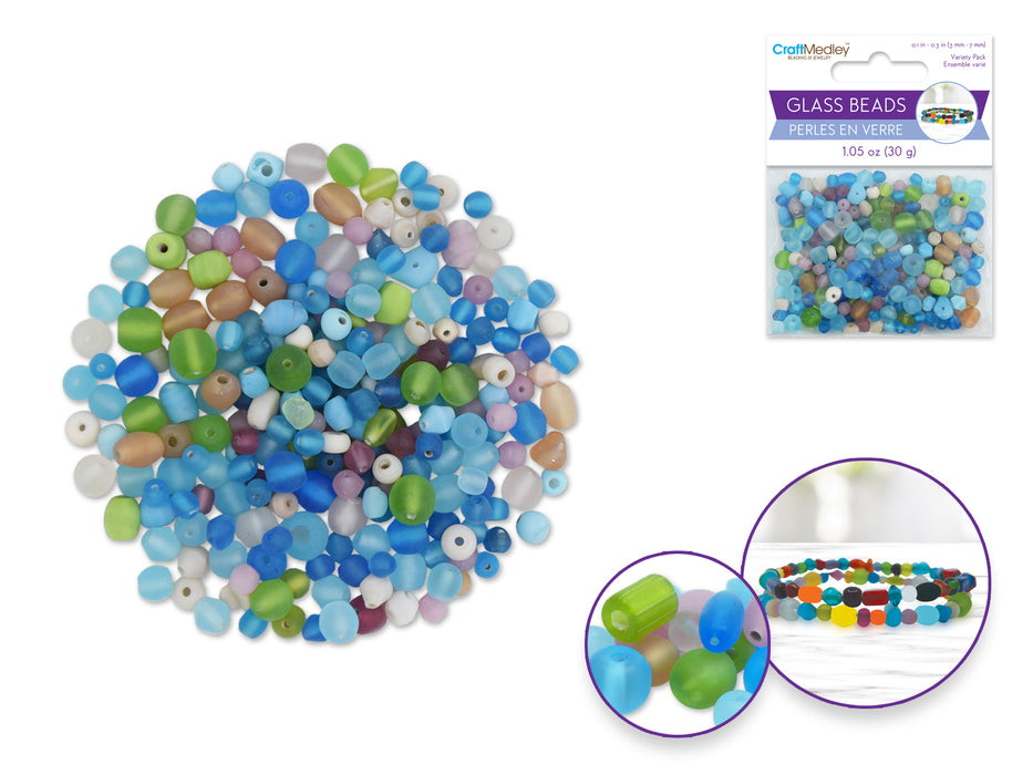 GLASS BEADS: 3MM-7MM MIX-PACK 30GMS