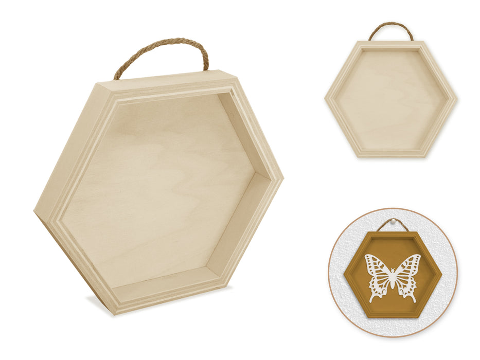 WOOD CRAFT: DIY SHADOW BOX W/JUTE HANGER HEXAGON