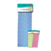 Two packages of paper straws with blue and white stripes and pink and green pattern on a white background.