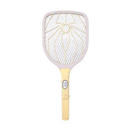 Mosquito swatter with a white head and yellow handle on a white background