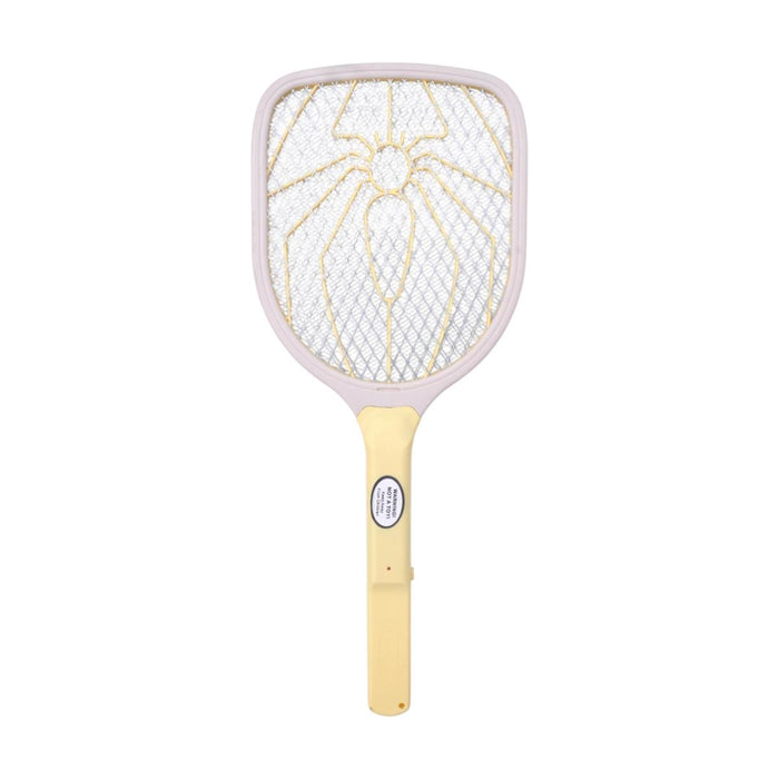 Mosquito swatter with a white head and yellow handle on a white background