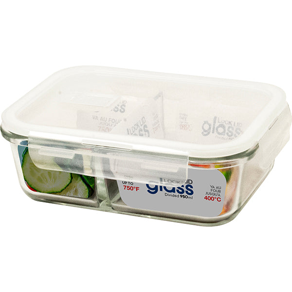 OVEN SAFE GLASS CONTAINER WITH SEAL & 2 DIVIDERS