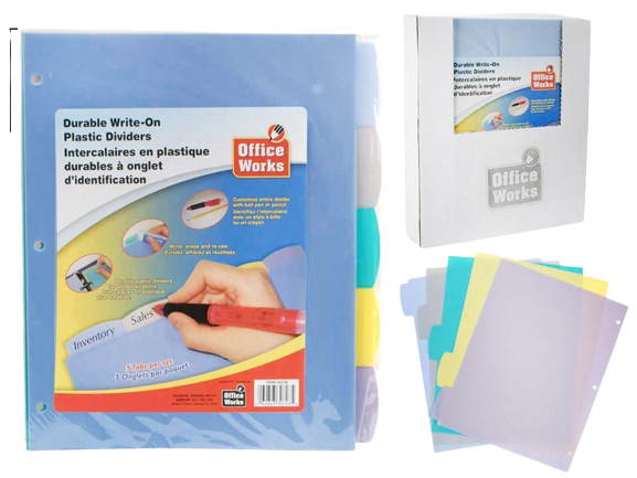 DURABLE WRITE-ON PLASTIC DIVIDERS 5 TABS