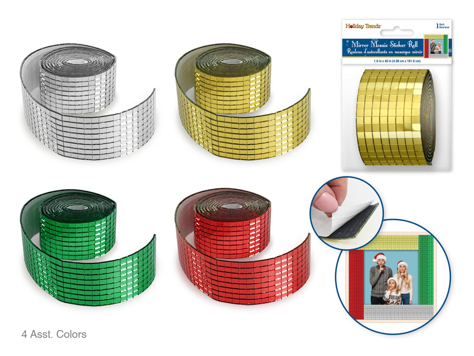 HOLIDAY TRENDZ: MIRROR TILES DISCO STICKER ROLL 1.6"X47.2" ASST 4STYLES